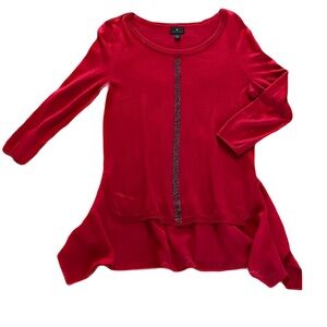 Worthington Tunic Sweater Top, Sz. S, Christmas Red w/ Hematite Beads